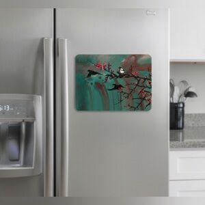 4.5x5 My Magnet Painting of Chinese Plum Blossoms & Birds in Red